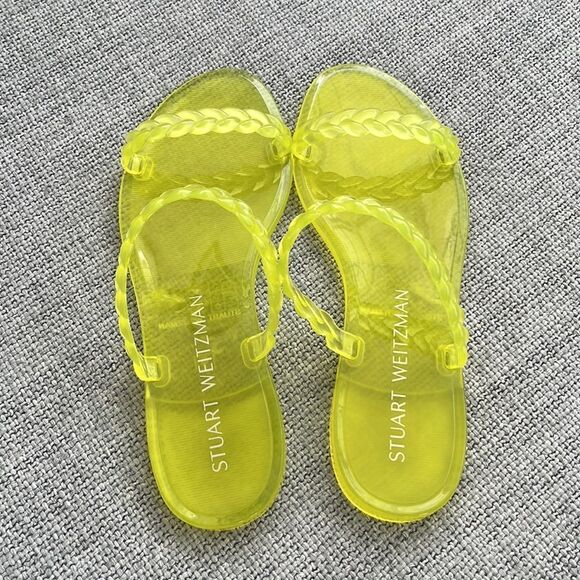Stuart Weitzman Shoes Size 9 Yellow Braida‎ Rubbed Two Strap Slides - Picture 4 of 6